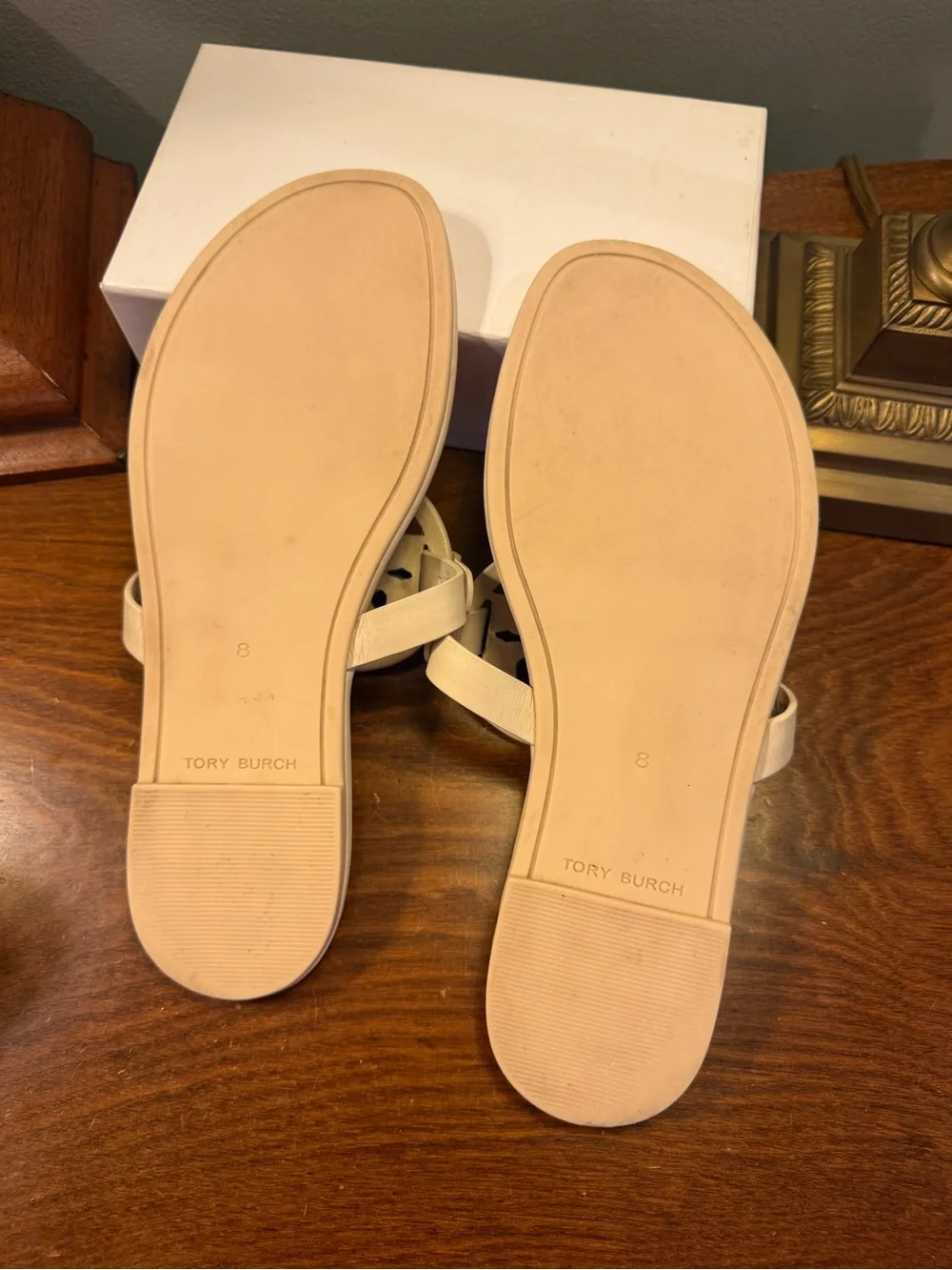 Tory Burch Miller Metal Cream Gold Leather Thong Sandals Size 8